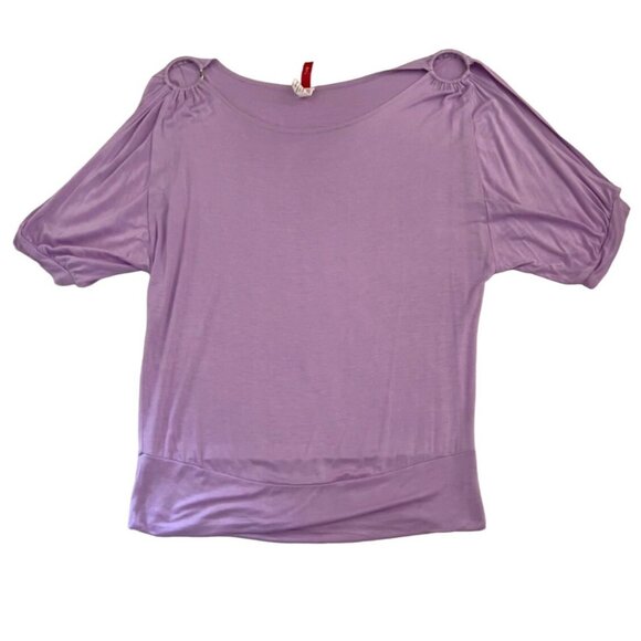 J Mode USA Lavender Cold Shoulder Top Womens Sz L Metal Ring Embellishment Marth - Picture 2 of 10